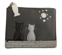 Mala Leather Monedero de gato para mujer, colección Midnight | Cuero negro y gris de alta calidad | Protección RFID | Bolso pequeño con ranura para tarjetas y llavero | Bolsa de regalo incluida, gris