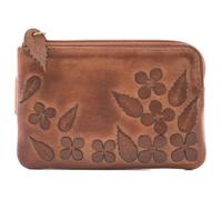 Mala Leather - Monedero floral para monedas y tarjetas de piel auténtica marrón con apliques de flores, protección RFID, 4 ranuras para tarjetas, llaveros y bolsillo con cremallera para monedas, 12 x