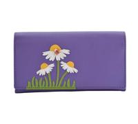 Mala Leather Peony Matinee - Cartera de piel auténtica con apliques florales con ajuste de mariquita, protección RFID, múltiples ranuras para tarjetas y bolsillos con cremallera, Purple, M