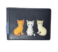 Mala Leather Tarjetero y tarjeta con apliques de gato, piel de napa auténtica, bolso compacto con 12 ranuras, 10 x 7 x 1 cm, Navy, 10 X 7 Centimeters, Contemporáneo