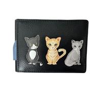 Mala Leather Tarjetero y tarjeta con apliques de gato, piel de napa auténtica, bolso compacto con 12 ranuras, 10 x 7 x 1 cm, Black, 10 X 7 Centimeters, Contemporáneo