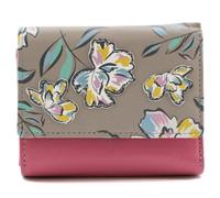 Mala Leather Zinnia Flower - Monedero triple plegable de piel auténtica, aplique floral, 9 ranuras para tarjetas, 2 ventanas de identificación, bolsillo con cremallera para monedas, gris/rosa o morado