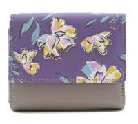 Mala Leather Zinnia Flower - Monedero triple plegable de piel auténtica, aplique floral, 9 ranuras para tarjetas, 2 ventanas de identificación, bolsillo con cremallera para monedas, gris/rosa o morado