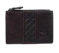 Mala Oxford - Cartera de piel para tarjetas y monedas - Cuero marrón genuino con parte delantera tejida - 3 ranuras para tarjetas, bolsillo deslizante y sección para monedas con cremallera - Monedero