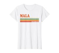 Mala Retro Personalizado Nombre Vintage Rayas Camiseta gráfica económica, Mujer, Blanco, M