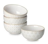 MALACASA 420ML Cuencos Aperitivos de Gres, Juego de 4 Piezas Bowl Desayuno en Blanco para Sopa, Ensalada, Cereales - Serie LYDIA