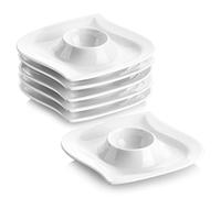 MALACASA 6 Piezas Plato de Huevo 5.7'' Vajillas de Porcelana Juego de Hueveras de Porcelana 14.5 * 13.5 * 2 cm Color Blanco, Serie ELVIRA