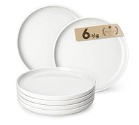 MALACASA 6 Piezas Platos Postre Porcelana, 21CM Blanca Platos Vajilla para Ensalada, Tarta, Pasta, Pastel Apto para Microondas y Lavavajillas - Serie LEAH