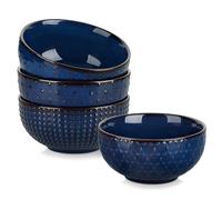 MALACASA 780ML Cuencos Ceramica, Set de 4 Bol Desayuno de Gres para Aperitivos, Cereales, Ensalada Apto para Microondas & Lavavajillas - Serie LYDIA Azul