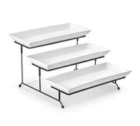 MALACASA Bandeja de servir de 3 niveles, soporte de porcelana escalonado para cupcakes, plato elevado de cerámica con estante plegable más resistente, serie PLAT (blanco, 14 pulgadas)