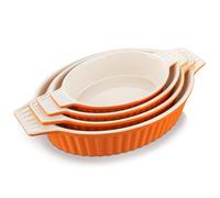MALACASA Juego de 4 Bandejas de Horno de Porcelana: 2000 ml (34,5 cm), 1390 ml (30,3 cm), 1100 ml (27,5 cm) y 700 ml (23 cm), Ovaladas, Naranja - para Servir Asados y Verduras en Reuniones Familiares