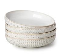 MALACASA Juego de 4 Cuencos para Pasta de Gres, 1570 ml Grande Platos Hondos para Pasta Ensalada y Sopas, Beige - Serie LYDIA