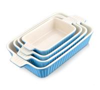 MALACASA Juego de 4 Porcelana Molde Molde Pan Moldes Bandeja para Hornear Moldes para Horno Forma Plato Plato Hondo en 4 Tamaño Azul, Serie BAKE.BAKE
