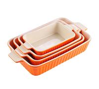 MALACASA Juego de 4 Porcelana Molde Molde Pan Moldes Bandeja Para Hornear Moldes para Horno Forma Plato Plato Hondo en 4 Tamaño Naranja, Serie BAKE.BAKE