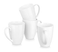 MALACASA Juego de 4 tazas de café de porcelana de 16 onzas, tazas grandes de cerámica modernas con asa para té, jugo, latte, capuchino, cacao, apto para lavavajillas y microondas, serie blanca REG