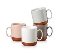 MALACASA Juego de 4 Tazas de Cafe Grandes de Gres, 350ml Tazas Desayuno Grande, Tazas de Te con Asa para café con leche Apto para Té, Zumos, Café con Leche y Capuchino - Multicolor
