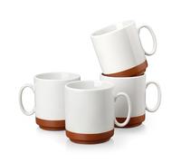 MALACASA Juego de 4 Tazas de Cafe Grandes de Gres, 350ml Tazas Desayuno Grande, Tazas de Te con Asa para café con leche Apto para Té, Zumos, Café con Leche y Capuchino - Blanco Caqui