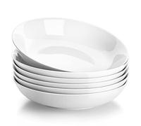 MALACASA Juego de 6 Cuencos para Pasta, 1200 ml Platos Hondos Sopa de Porcelana, Blanco Fuente Ensaladera Grande, Boles Desayuno para Ensalada, Pasta, Sopa y Frutas, Serie REGULAR