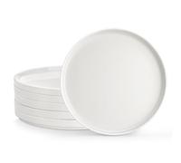 MALACASA Juego de 6 Platos llanos Porcelana, 26CM Blanca Platos Postre para Ensalada, Tarta, Pasta, Pastel Apto para Microondas y Lavavajillas - Serie LEAH