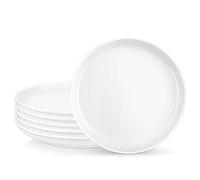 MALACASA Juego de 6 platos redondos de porcelana de 8.5 pulgadas para postre, ensalada, platos pequeños para cocina, microondas y horno, color blanco, serie REG