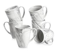 MALACASA Juego de 6 tazas de café de porcelana de 560 ml, grandes y modernas tazas de café con asa para té, zumo, café con leche, capuchino, cacao. Apta para lavavajillas y microondas, serie REG gris