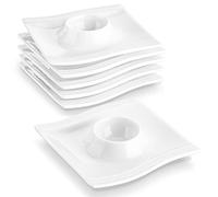 MALACASA Juego de Hueveras 6 pc 4.5" Hueveras Sostenedor Huevos Soporte de Porcelana Placas (11,5 * 11,5 * 2,6 cm) Marfil Blanco, Serie FLORA