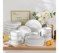 MALACASA Juego de platos de cena de 12/16/18/24 piezas con borde negro, vajilla de medio borde con plato de cena/postre/sopa/cuenco de 4/6 piezas Black Rim