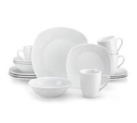 MALACASA Juego de Vajilla para 4 Personas, 16 Piezas Vajilla Moderna Completa de Porcelana con 4 Platos Llanos/Cuencos/Platos Hondos/Taza, Serie ELISA