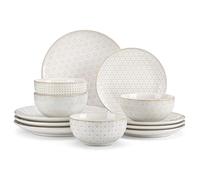 MALACASA Juego de Vajilla para 4 Personas, Vajillas Completas Modernas 12 Piezas, Set de Vajilla Gres para Lavavajillas y Microondas - Serie LYDIA