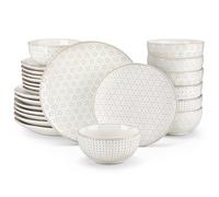 MALACASA Juego de Vajilla para 8 Personas, Vajillas Completas Modernas 24 Piezas, Set de Vajilla Gres para Lavavajillas y Microondas - Serie LYDIA