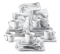 MALACASA Juego de Vajillas de Porcelana, Mármol Gris 30 Piezas Vajillas Completa para 6 Personas con 6 Platos de Cena, 6 Tazas, 6 Platillos, 6 Plato de Postre y 6 Plato de Sopa, Serie AMPARO