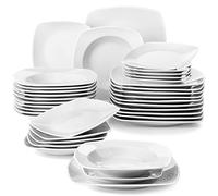 MALACASA JULIA Vajillas Completas 12 Personas, 36 Piezas Juego de Platos de Porcelana con 12 Platos Llanos, 12 Platos de Postre y 12 Platos Hondos, Apto para Microondas y Lavavajillas, Blanco