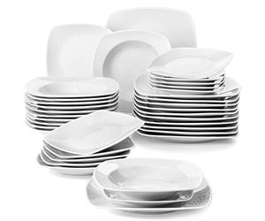 MALACASA JULIA Vajillas Completas 12 Personas, 36 Piezas Juego de Platos de Porcelana con 12 Platos Llanos, 12 Platos de Postre y 12 Platos Hondos, Apto para Microondas y Lavavajillas, Blanco