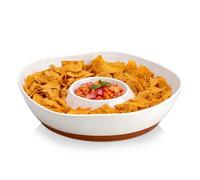 MALACASA Plato de Cerámica para Aperitivos, Bandeja para Patatas Fritas y Salsas, Bandeja de Aperitivos de 30,5 cm con Compartimentos para Patatas Fritas y Salsa, Verduras y Salsas, Fruta, Blanco