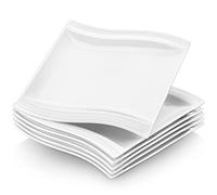 MALACASA Platos de Porcelana 6 Piezas 10,2" Blanco Marfil Platos Llanos para servir Comida, Adatto per Lavastoviglie e Microonde, Serie FLORA