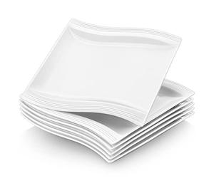 MALACASA Platos de Porcelana 6 Piezas 10,2" Blanco Marfil Platos Llanos para servir Comida, Adatto per Lavastoviglie e Microonde, Serie FLORA