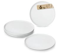 MALACASA Platos Llanos Blancos Juego de 6, 26CM Vajilla Platos de Porcelana 6 Personas Modernas para Ensalada, Tarta, Pasta - Serie LEXI