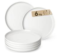 MALACASA Platos Llanos Blancos para 6 Personas, 26CM Grande Juego de Platos de Porcelana para Ensalada, Tarta, Pasta, Pastel - Serie LUNA
