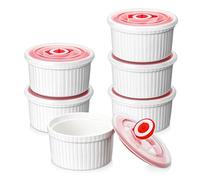 MALACASA Ramequines de porcelana blanca con tapas de 8 onzas, juego de 6 tazas de cerámica para crema brulee, aptos para lavavajillas y horno, serie RAMEKIN