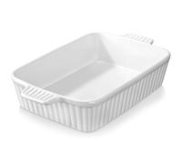MALACASA Serie BAKE, Fuente Rectangular de Porcelana para Horno de 4200 ml, Fuente Grande para Horno con Asas para Gratinados y Guisos, Apta para Lavavajillas, Color Blanco