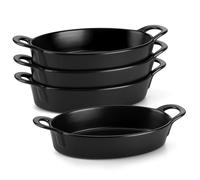 MALACASA Serie BAKE, Juego de 4 Bandeja Horno Ceramica Ovaladas, 670ml Fuente para Horno Pastelería con Asas, Plato Hornear Ceramica para Lasañas, Pasteles, Tapas y Más - 20,7cm(Negro）