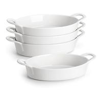 MALACASA Serie BAKE, Juego de 4 Bandeja Horno Ceramica Ovaladas, 670ml Fuente para Horno Pastelería con Asas, Plato Hornear Ceramica para Lasañas, Pasteles, Tapas y Más - 20,7cm(Blanco