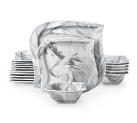 MALACASA Serie ELVIRA Juego de Vajilla para 6 Personas de Porcelana, Vajilla de 18 Piezas con 6 Platos Llanos 26 cm, 6 Platos de Postre 21 cm, 6 Cuencos para Sopa 240 ml, Mármol Gris