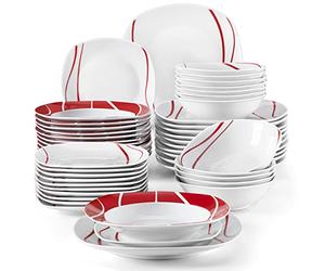 MALACASA, Serie Felisa, Vajillas completa de 48 piezas Juegos de Vajillas Vajillas de Porcelana con 12 Platos Planos/Postre/Sopa y 12 Cuencos para 12 Personas