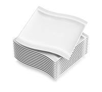 MALACASA serie Flora, Juego de Platos 12 piezas, Platos de Postre/Cenar/Fideo/Tarta, 8,25" Blanco Marfil Porcelana Platos Llanos