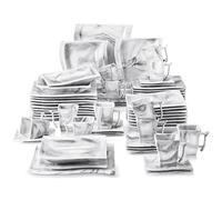 MALACASA Serie FLORA, Juego de Vajilla de Porcelana para 12 Personas, 60 Piezas Incluye 12 Tazas de Café, Platillos, Platos de Comida, Platos de Postre y Platos Hondos con Diseño de Mármol Gris