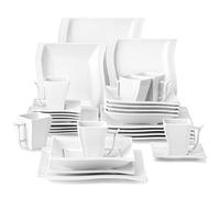 Malacasa, Serie Flora, Vajilla de porcelana, 30 Piezas, Juego de Café, con 6 Tazas, 6 Platos Llanos, 6 Platos, 6 Platos de Postre, 6 Platos de Hondos, para 6 Personas Color Blanco
