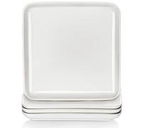 MALACASA Serie IVY, Juego de 4 Platos Llanos Cuadrados de Porcelana Blanca (25,5 x 25,5 x 2,5 cm), Vajilla Moderna Ideal para Platos Principales, Ensaladas y Pastas en Comidas Diarias o Reuniones
