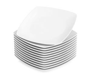 MALACASA, Serie Julia, 12 Piezas 9.5" Platos Llanos de Porcelana Plato de Cena para 12 Personas