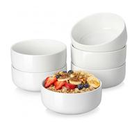 MALACASA Serie LUNA - Set de 6 Cuencos para Cereales de Porcelana de 640 ml (Ø 14,7 x H 6 cm), Ideales como Tazones para Cereales, Ensaladas, Sopas y Desayunos, Diseño Elegante en Color Blanco